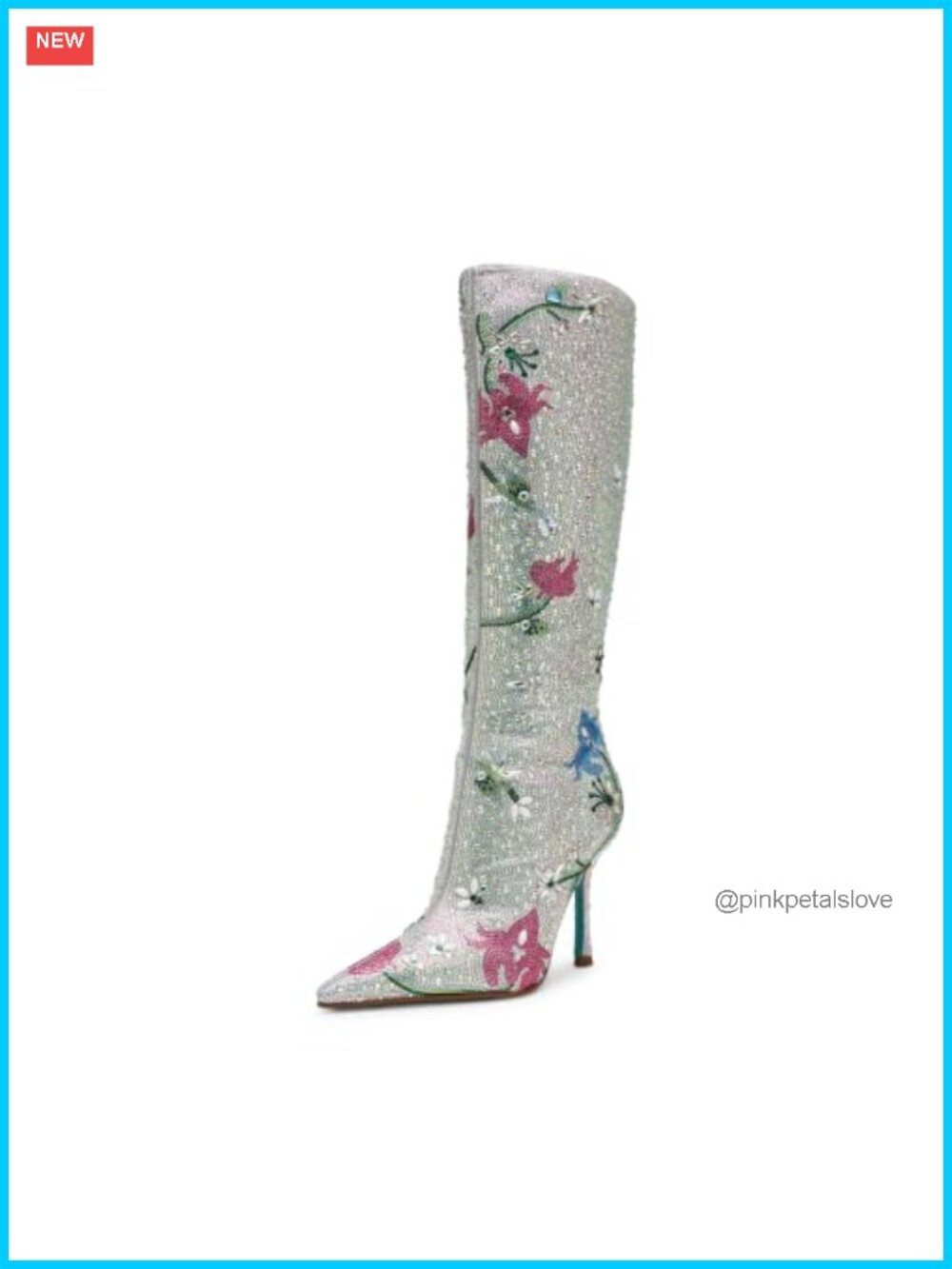 Knee High Rhinestone Stiletto Heel Boots Pointed Toe Fabric